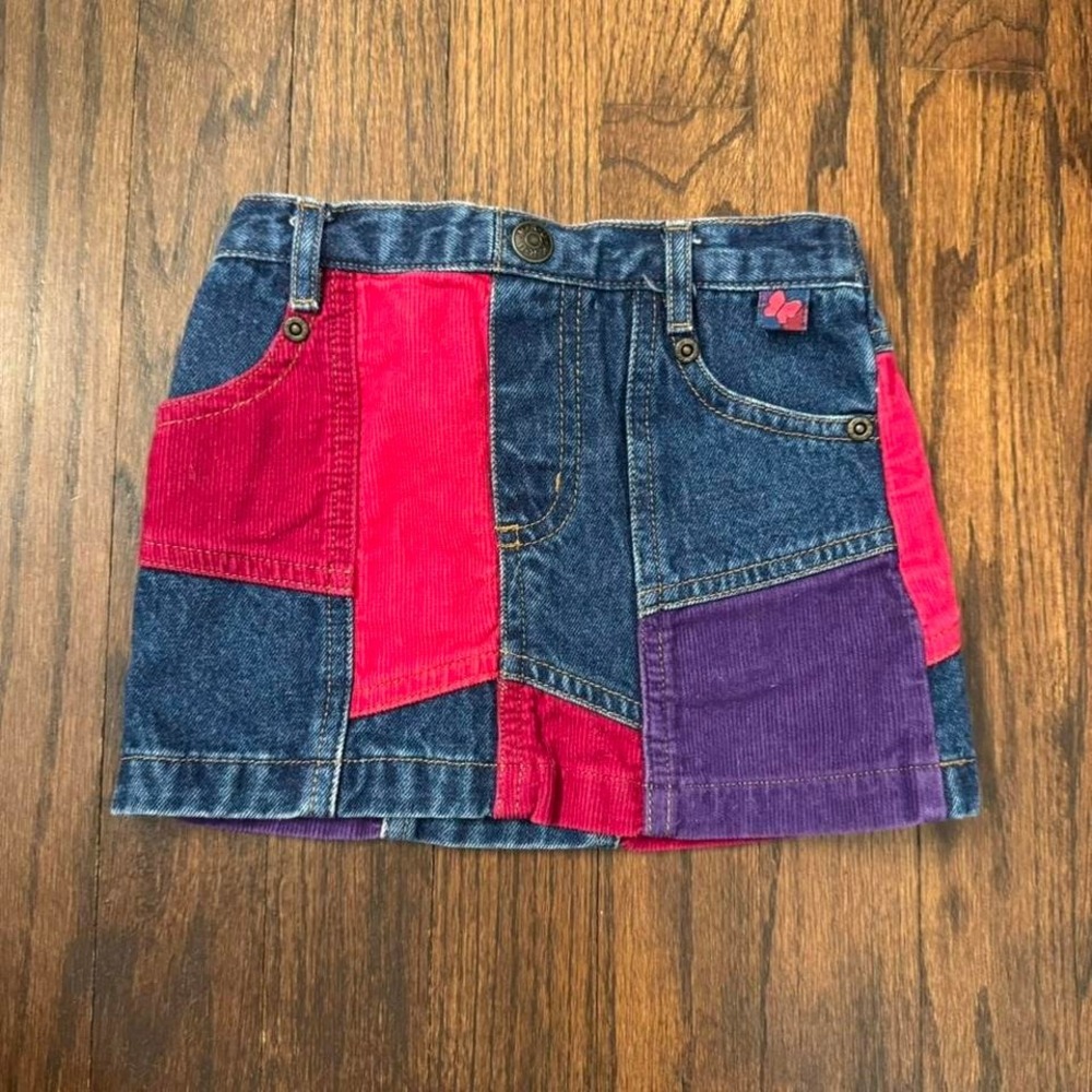 KRU Toddlers Denim and Corduroy Patchwork Skirt Size 18 months 100% Cotton Boho